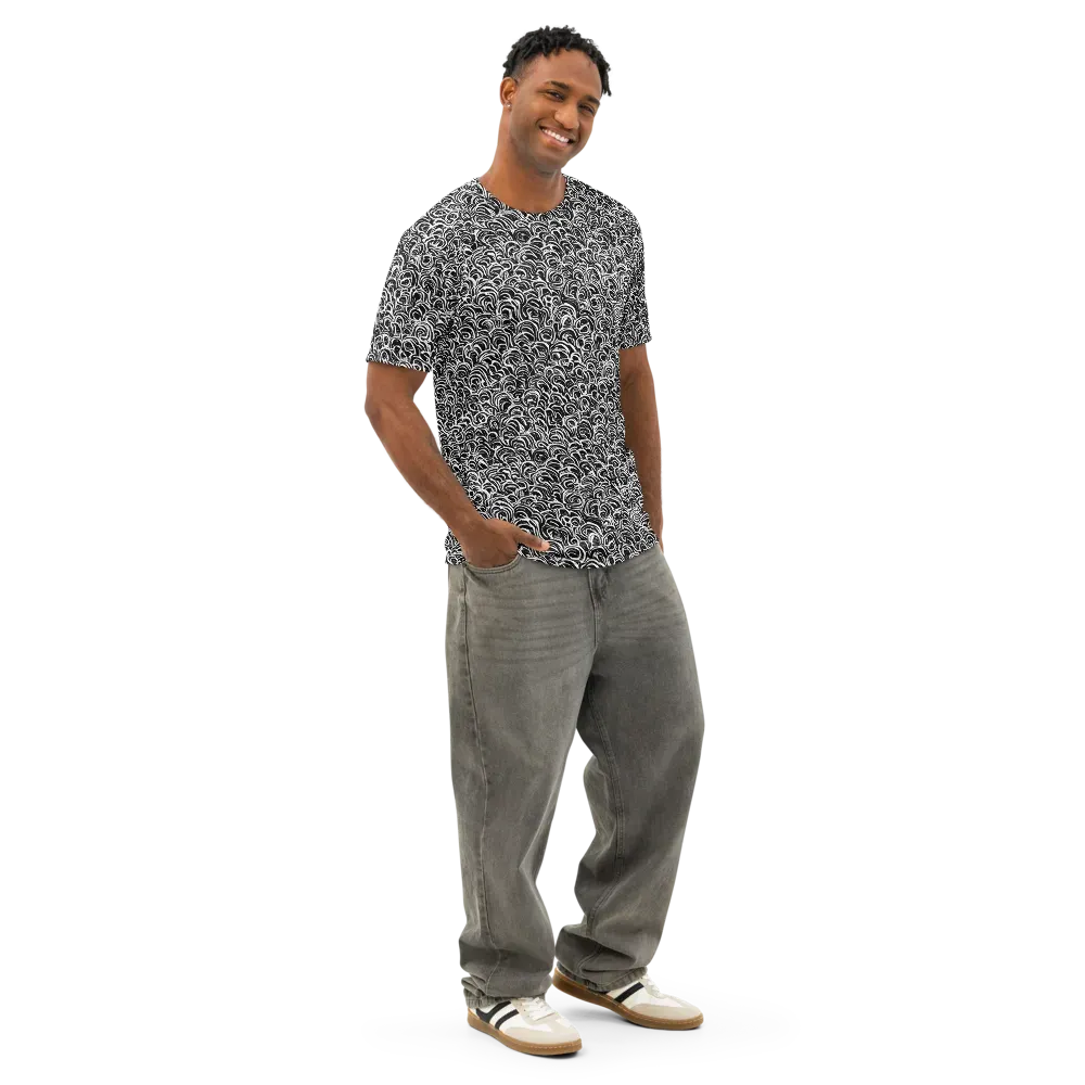 Black White Rapture on Men's Cotton Crew Neck T-Shirt — Right Front
