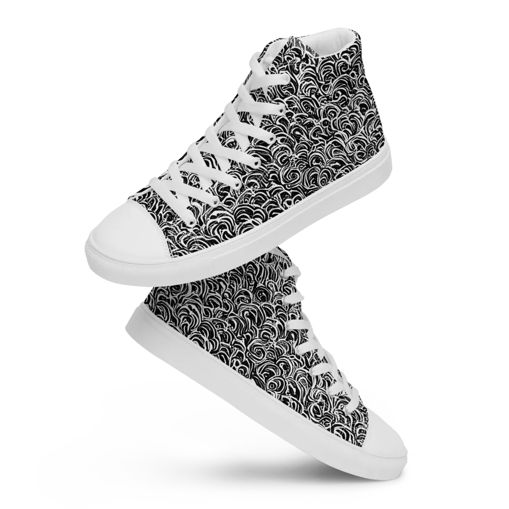 Black White Rapture on Men's High Top Canvas Shoes — Front