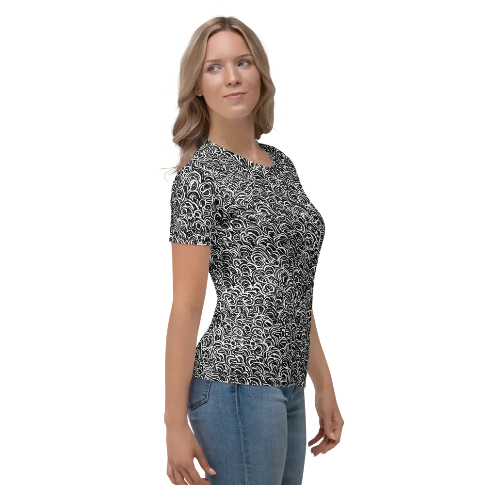 Black White Rapture on Women's Crew Neck T-Shirt — Right