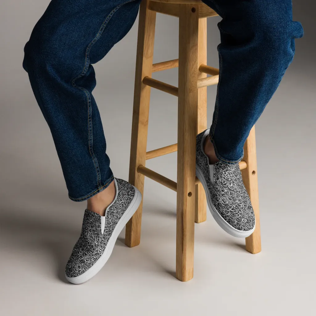 Black White Rapture on Men's Slip-On Canvas Shoes — Front