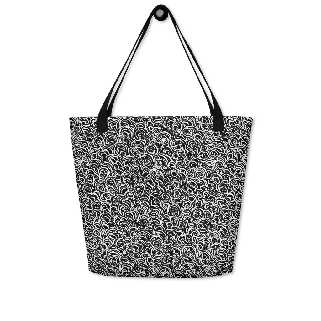 Black White Rapture on Large Tote Bag W/ Pocket — Front