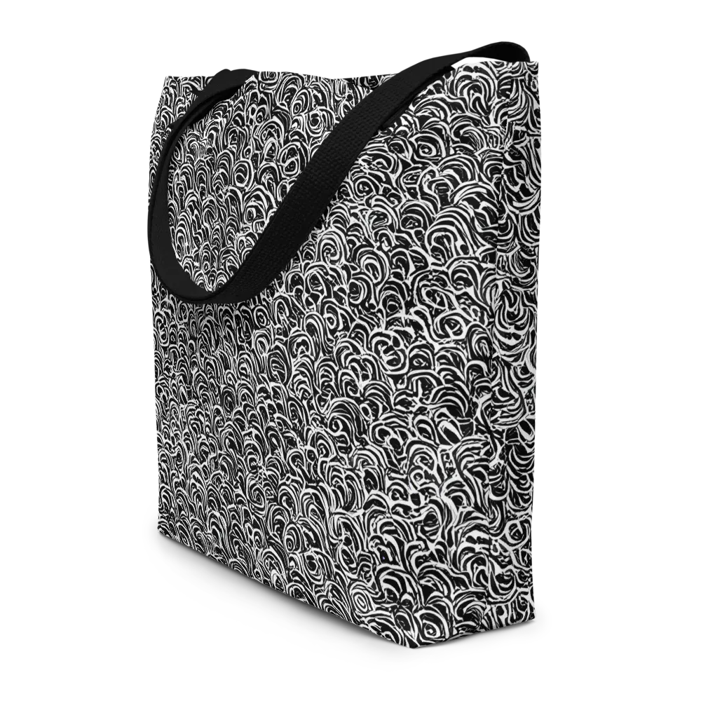 Black White Rapture on Large Tote Bag W/ Pocket — Front