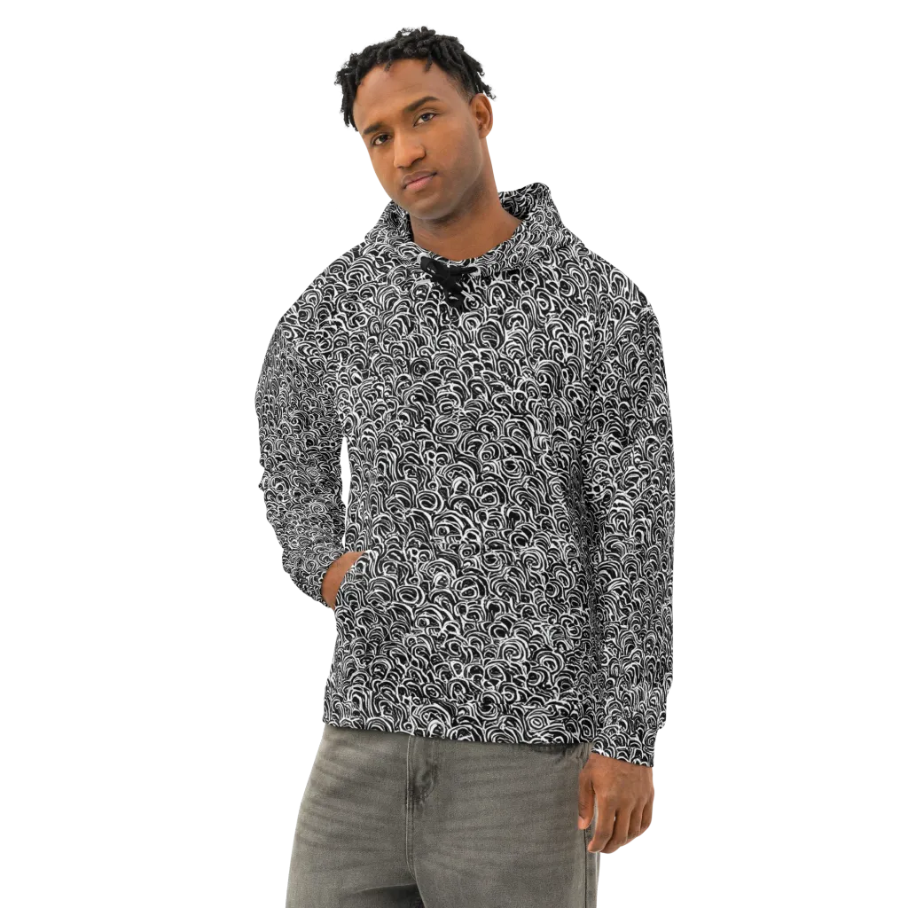 Black White Rapture on Cotton Hoodie — Left Front