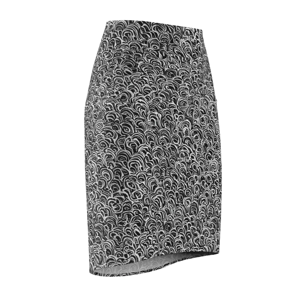 Black White Rapture on Pencil Skirt — Front Side