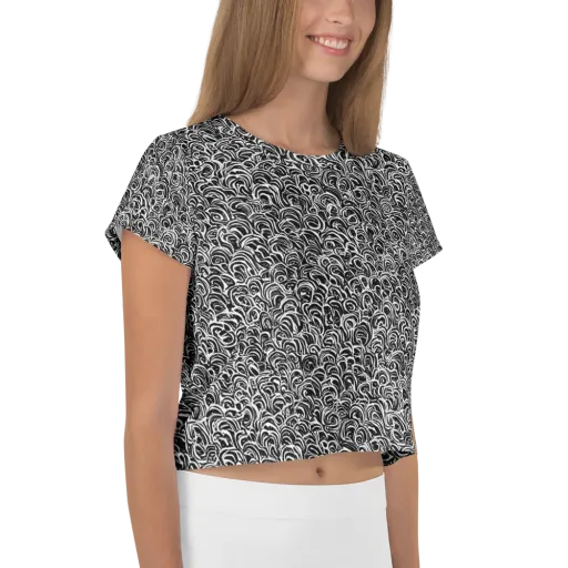Black White Rapture on a Crop Tee