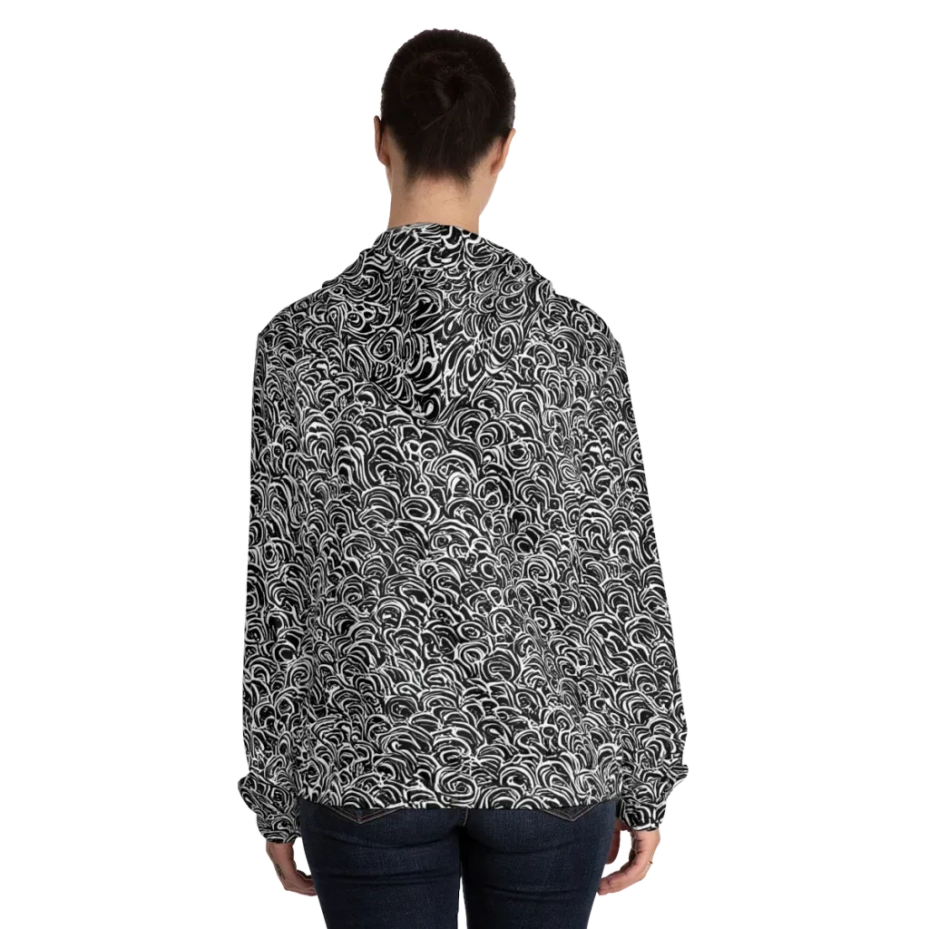 Black White Rapture on Women's Full-Zip Hoodie — Back On Person