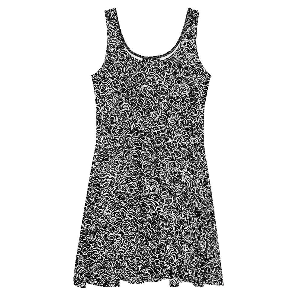 Black White Rapture on Skater Dress — Front