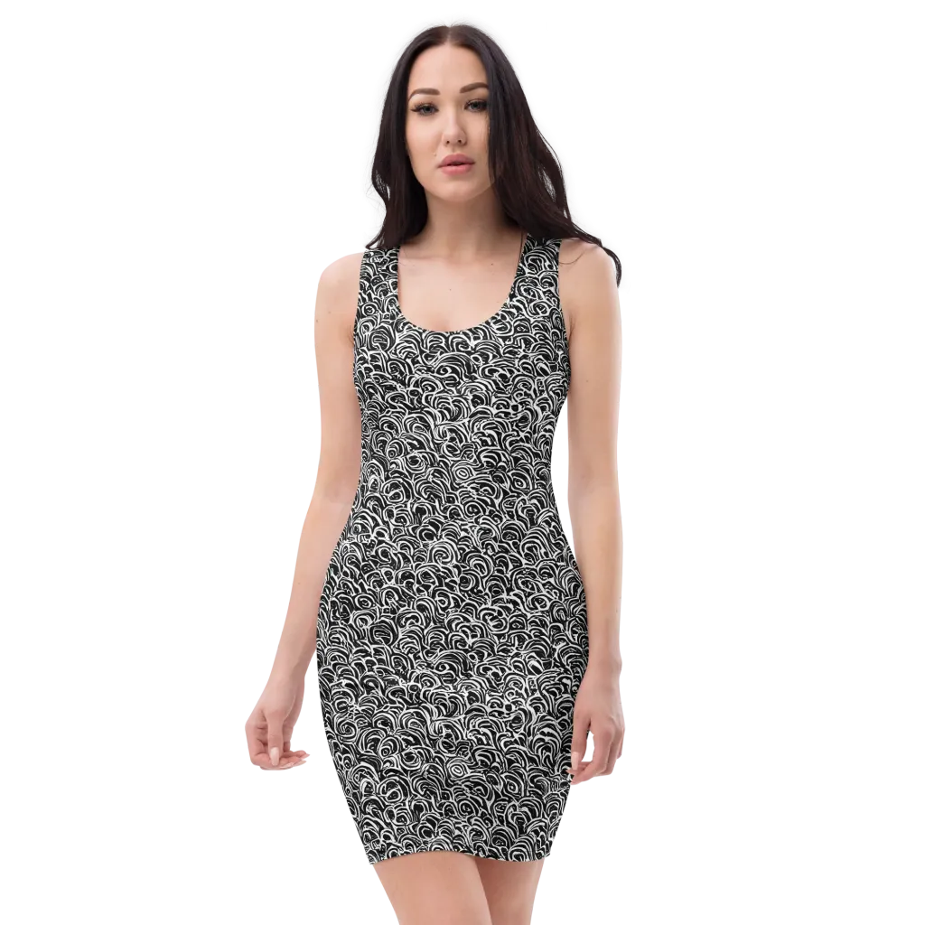 Black White Rapture on Bodycon Dress — Front