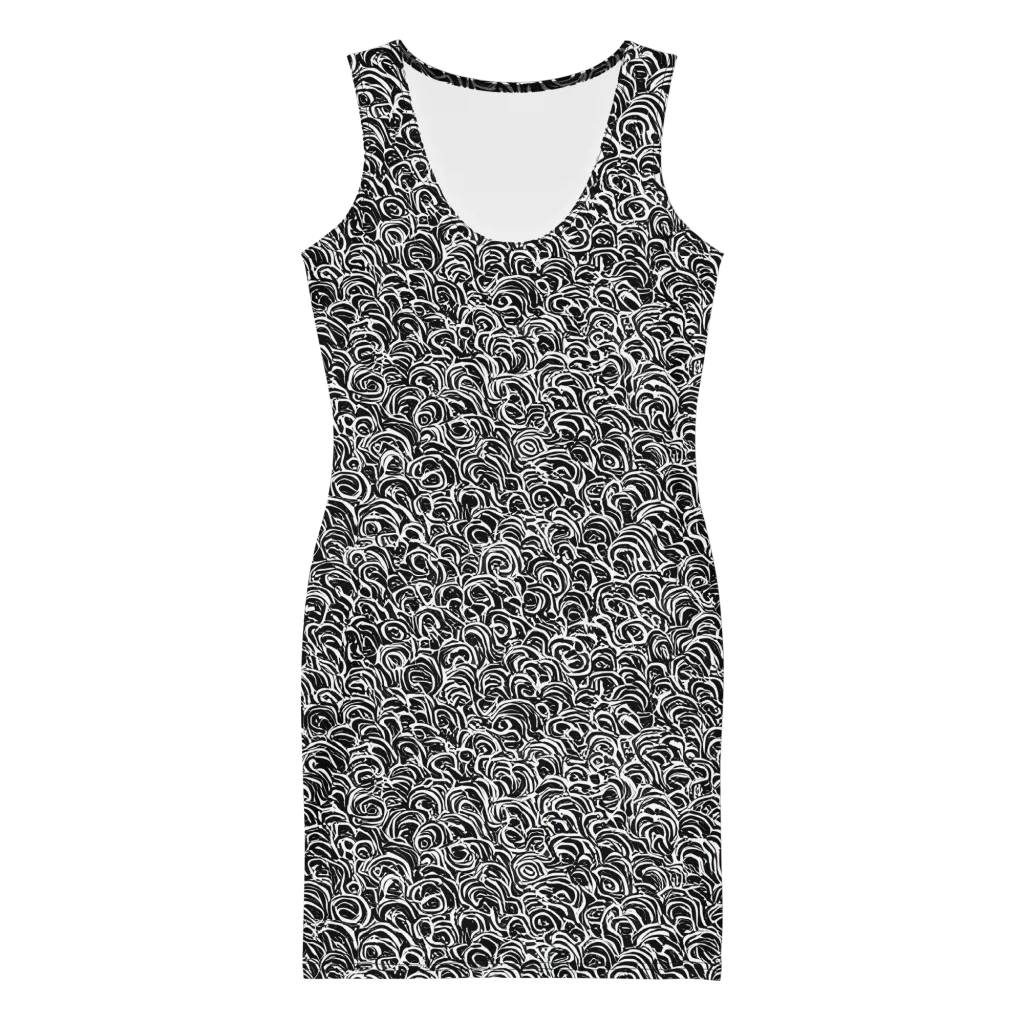 Black White Rapture on Bodycon Dress — Front