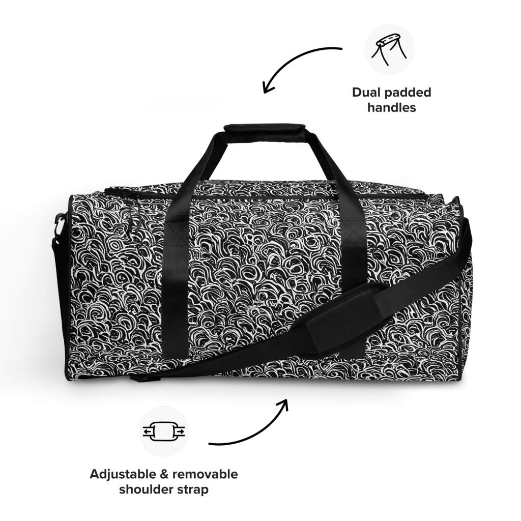 Black White Rapture on Duffle Bag — Front
