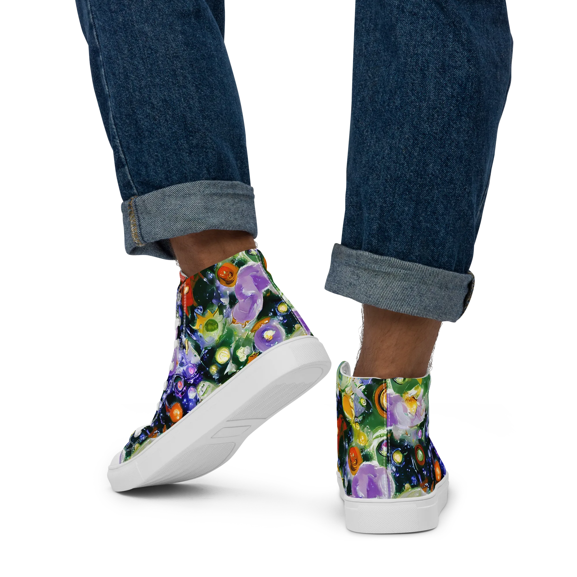 Molten Bloom on Men's High Top Canvas Shoes — Back
