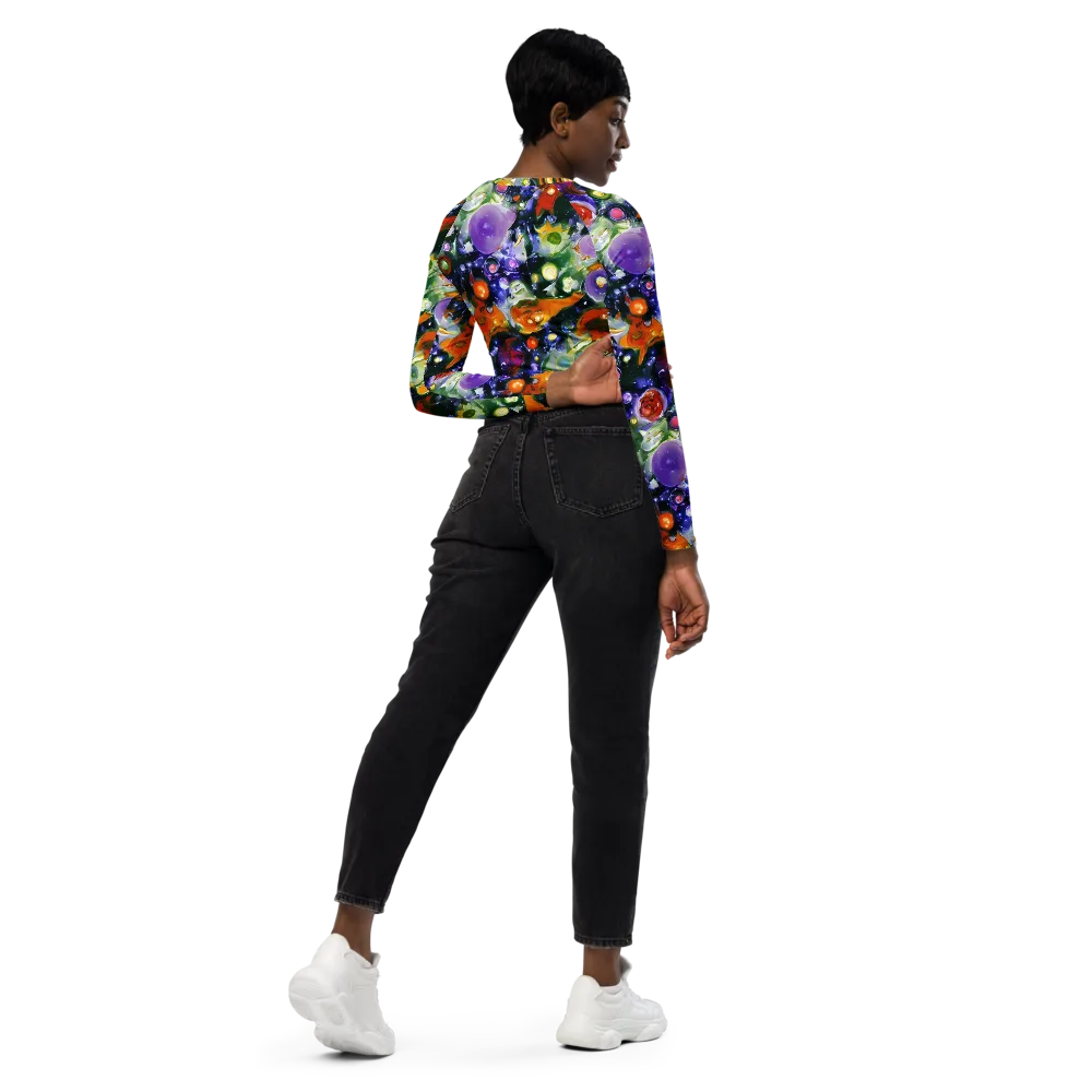 Molten Bloom on Long Sleeve Crop Top — Right Back