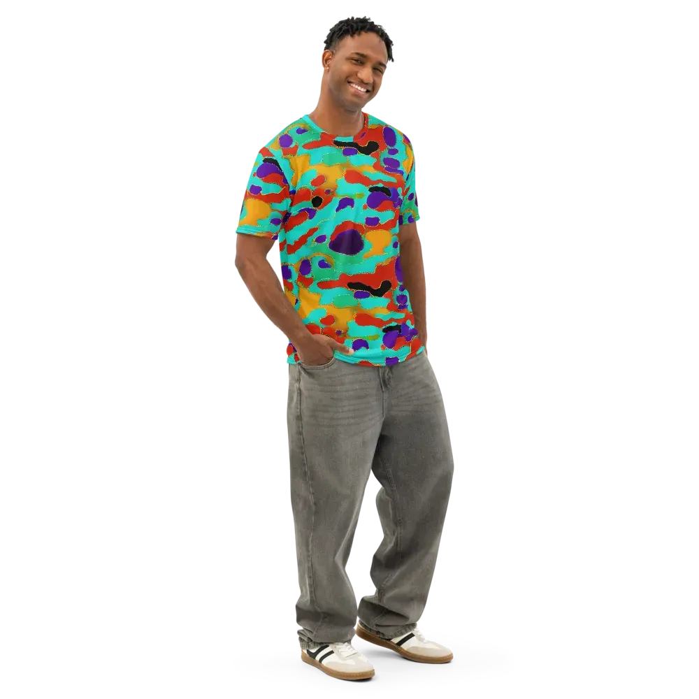Prismatic Spill on Men's Cotton Crew Neck T-Shirt — Right Front