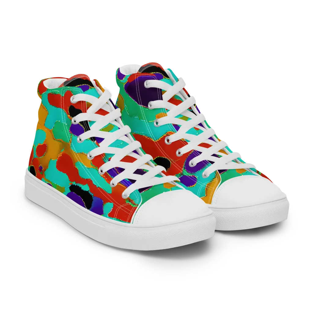 Prismatic Spill on Men's High Top Canvas Shoes — Right Front