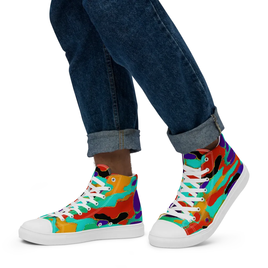 Prismatic Spill on Men's High Top Canvas Shoes — Left