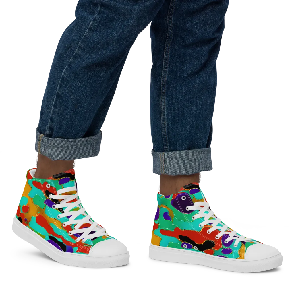 Prismatic Spill on Men's High Top Canvas Shoes — Right