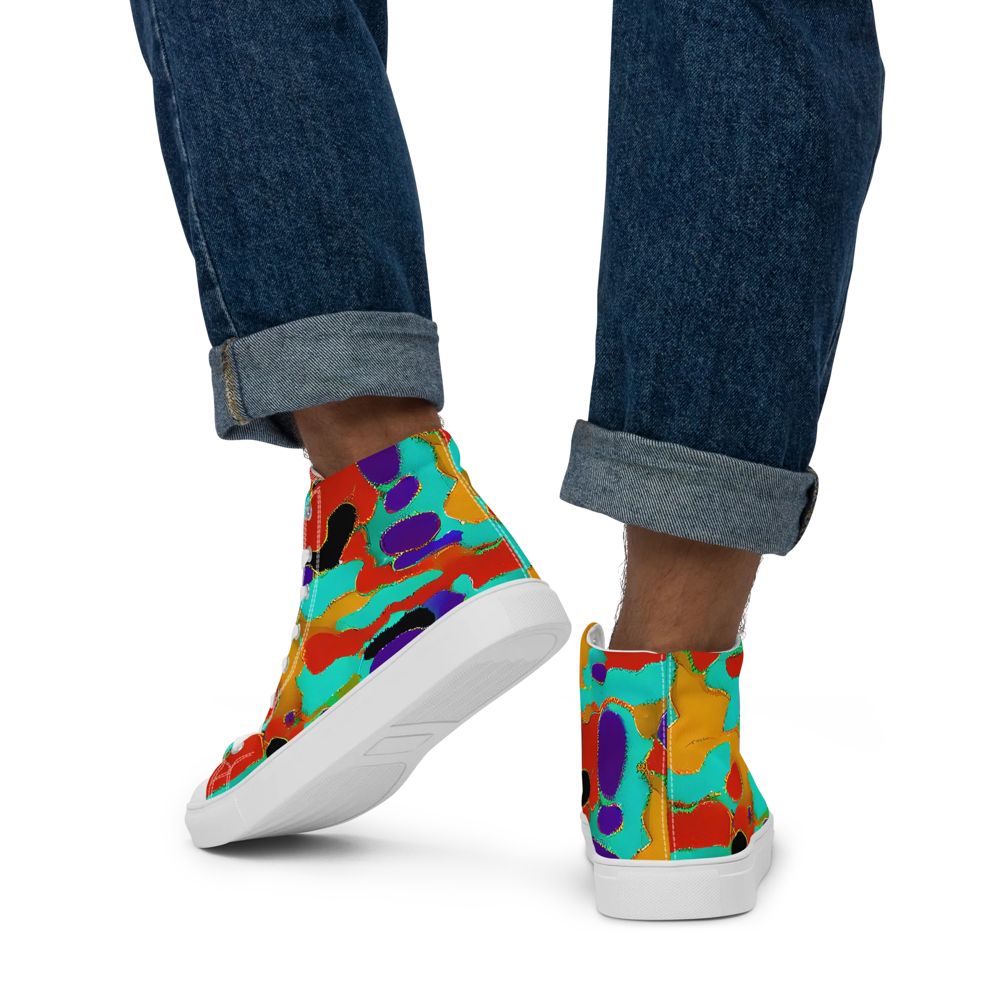 Prismatic Spill on Men's High Top Canvas Shoes — Back
