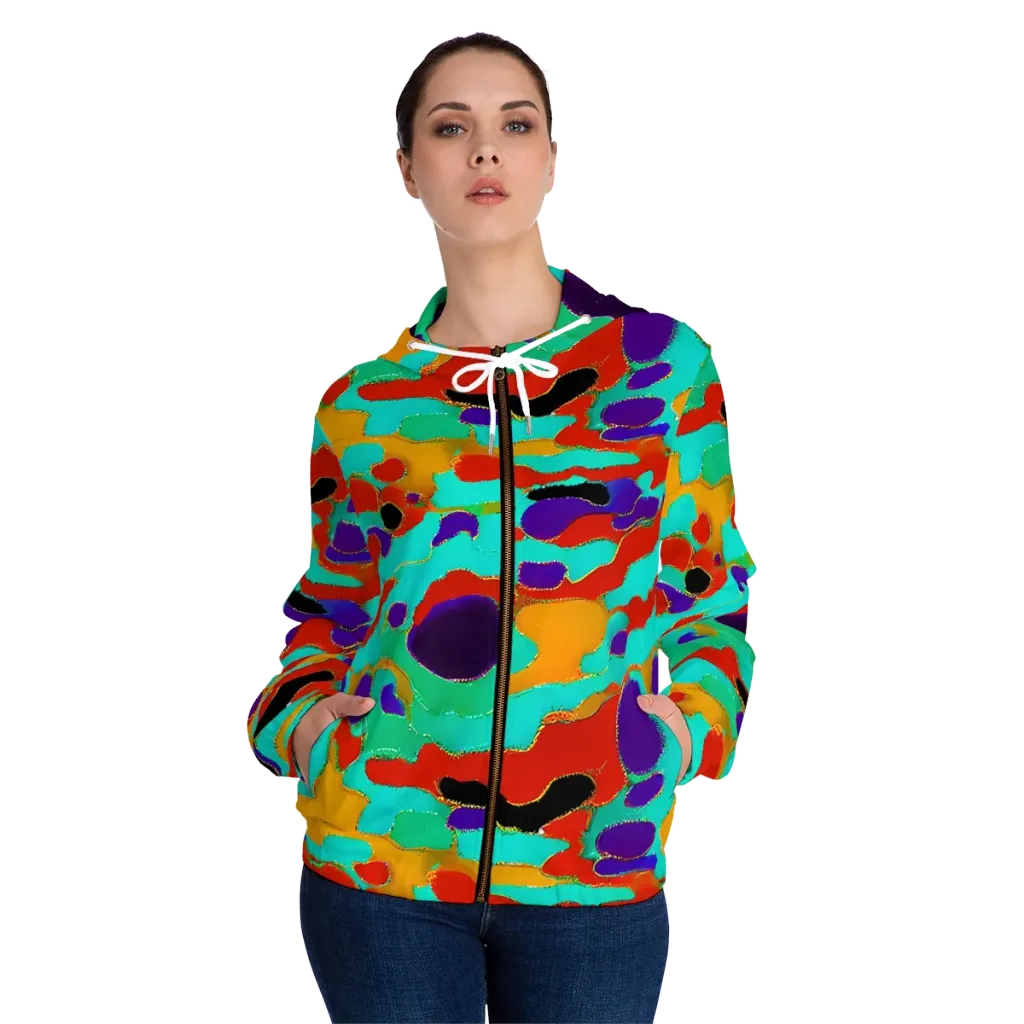 Prismatic Spill on Women's Full-Zip Hoodie — Front On Person