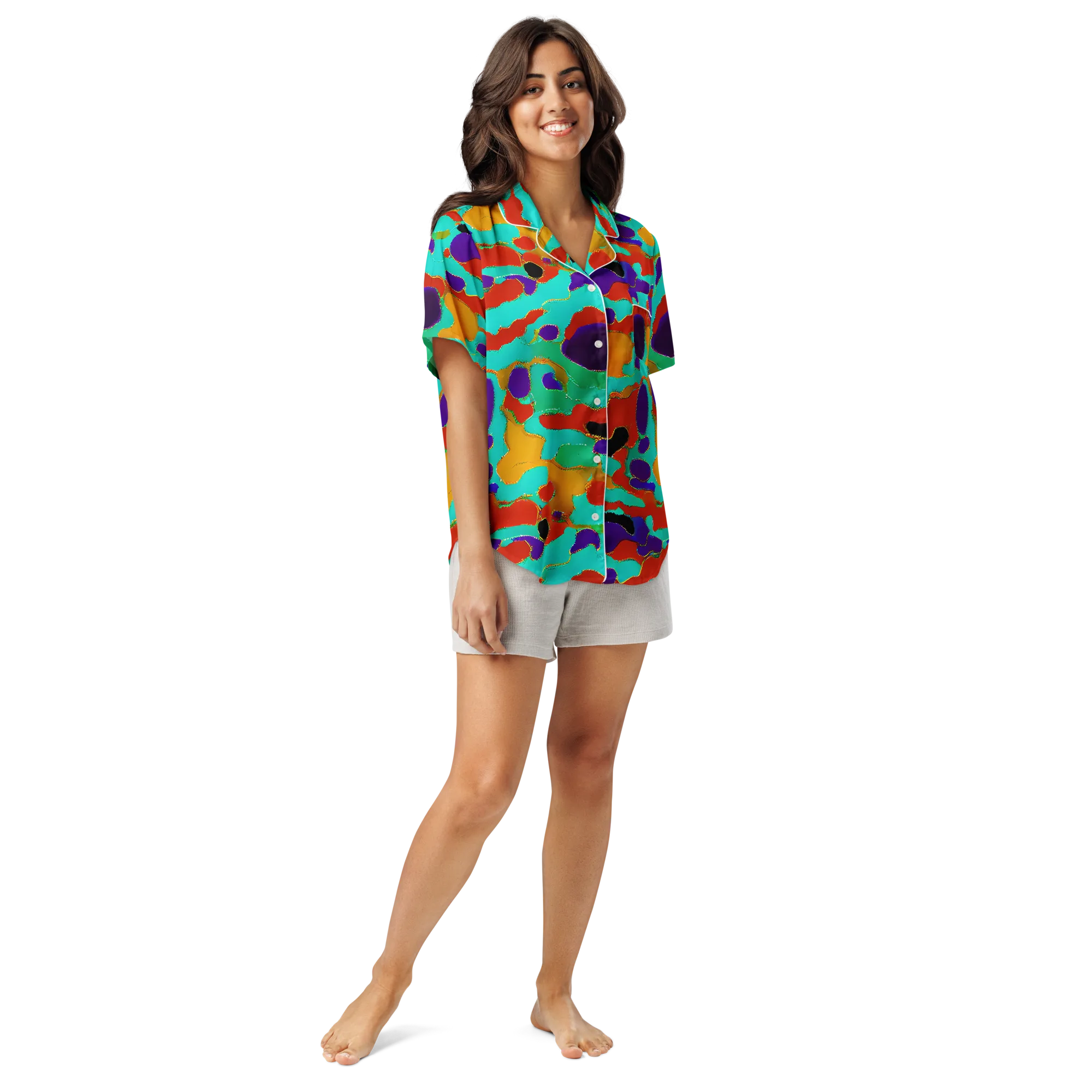 Prismatic Spill on Women's Short Sleeve Pajama Top — Front