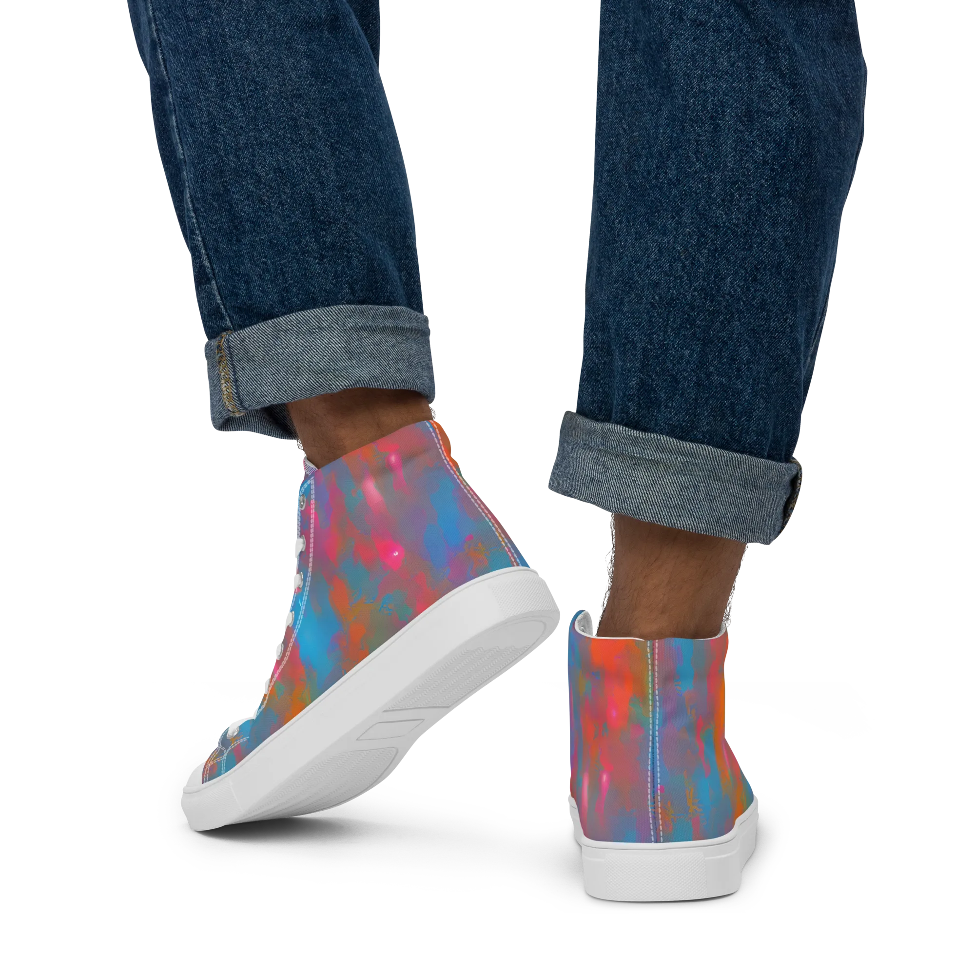 Electric Colorwash on Men's High Top Canvas Shoes — Back