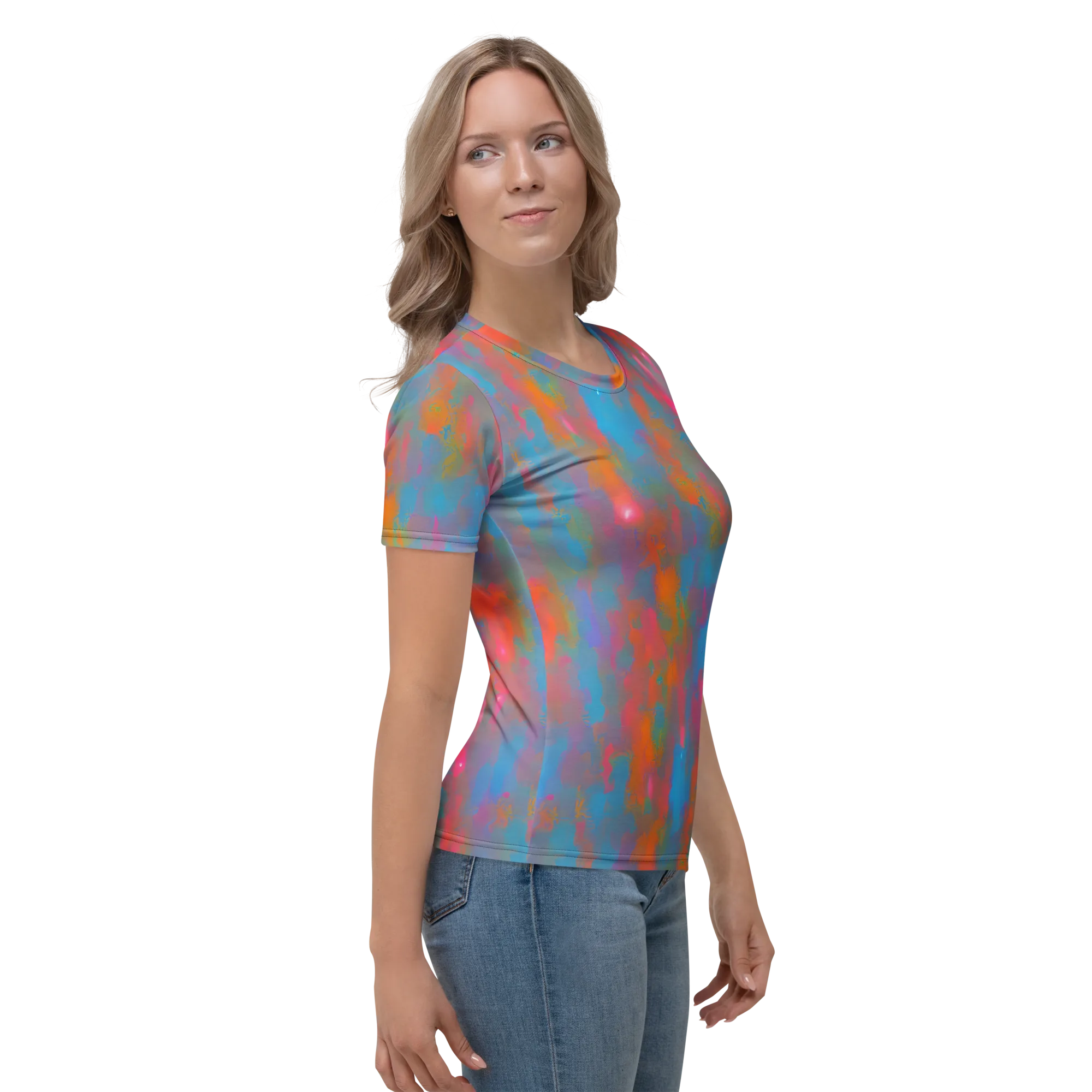 Electric Colorwash on Women's Crew Neck T-Shirt — Right