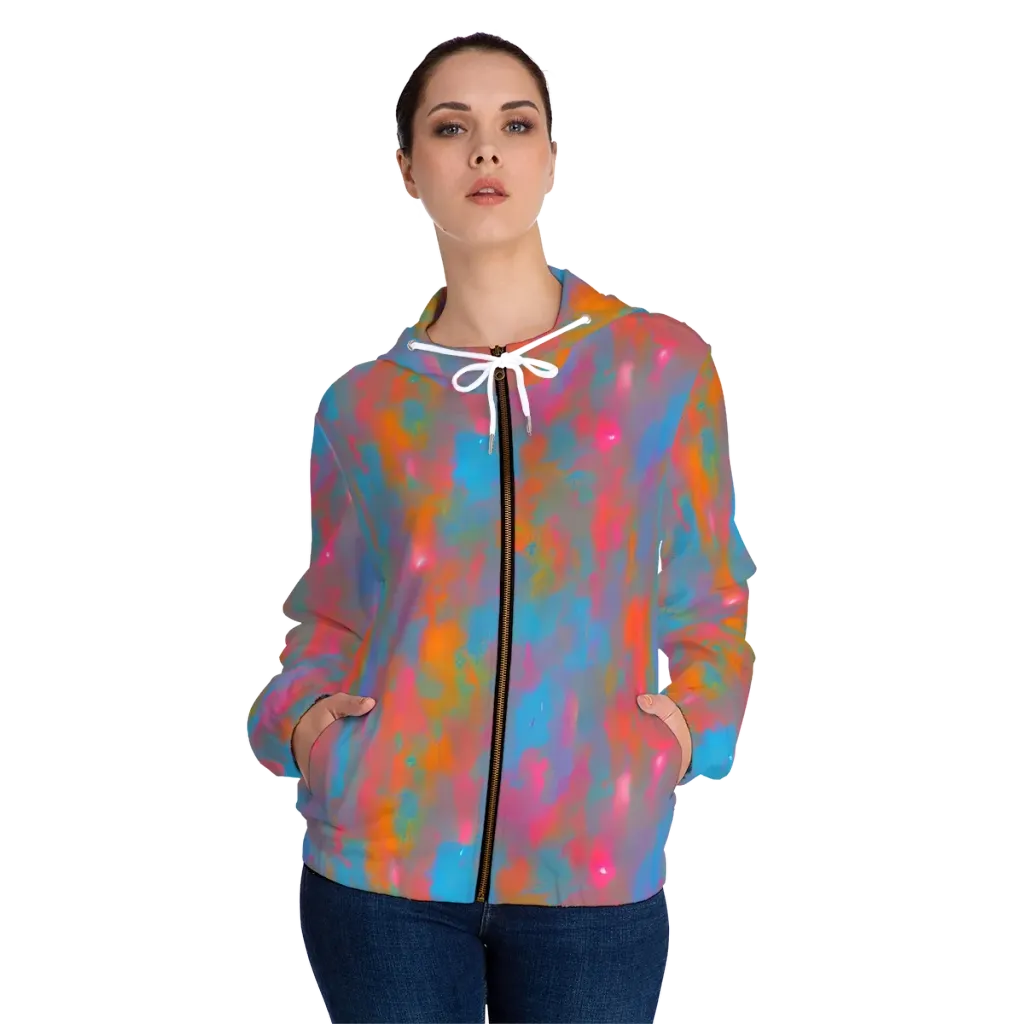Electric Colorwash on Women's Full-Zip Hoodie — Front On Person