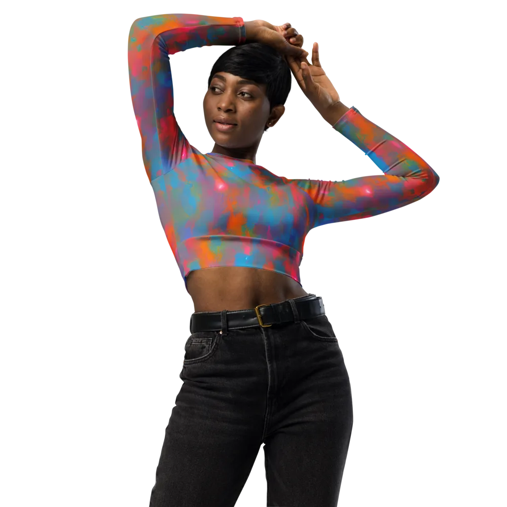 Electric Colorwash on Long Sleeve Crop Top — Front