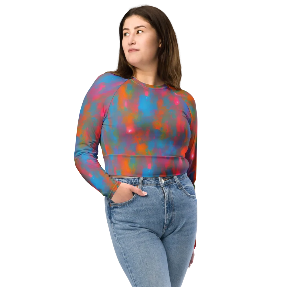 Electric Colorwash on Long Sleeve Crop Top — Front
