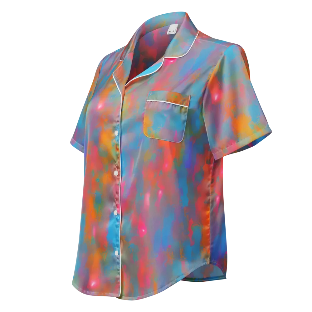 Electric Colorwash on Women's Short Sleeve Pajama Top — Left Front
