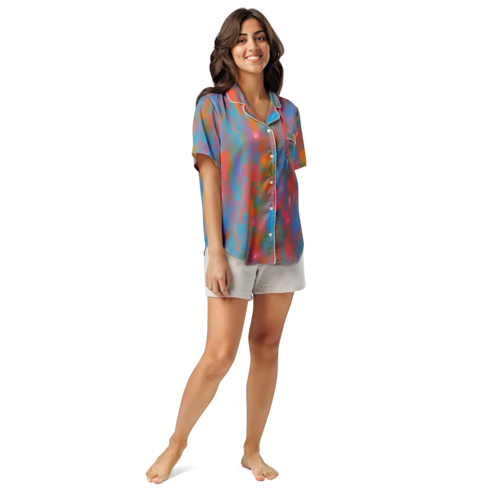 Electric Colorwash on Women's Short Sleeve Pajama Top — Front