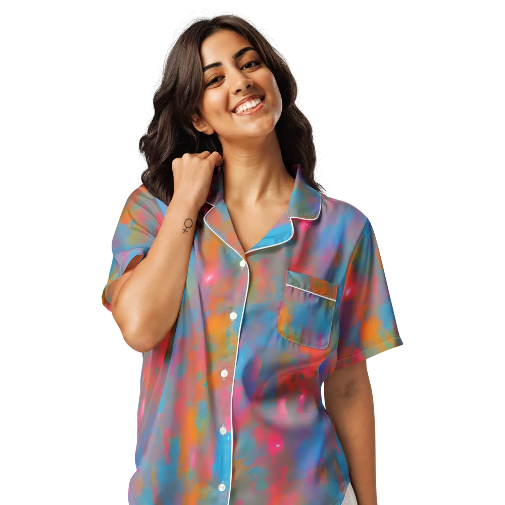 Electric Colorwash on Women's Short Sleeve Pajama Top — Front