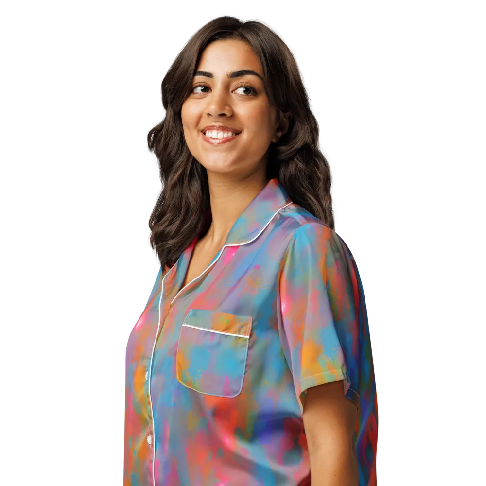 Electric Colorwash on Women's Short Sleeve Pajama Top — Left Front