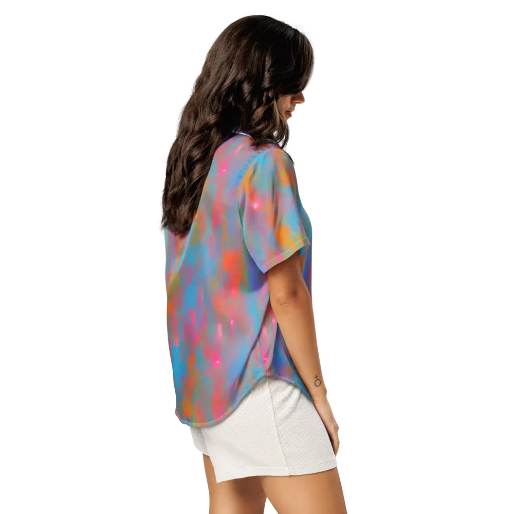 Electric Colorwash on Women's Short Sleeve Pajama Top — Right Back