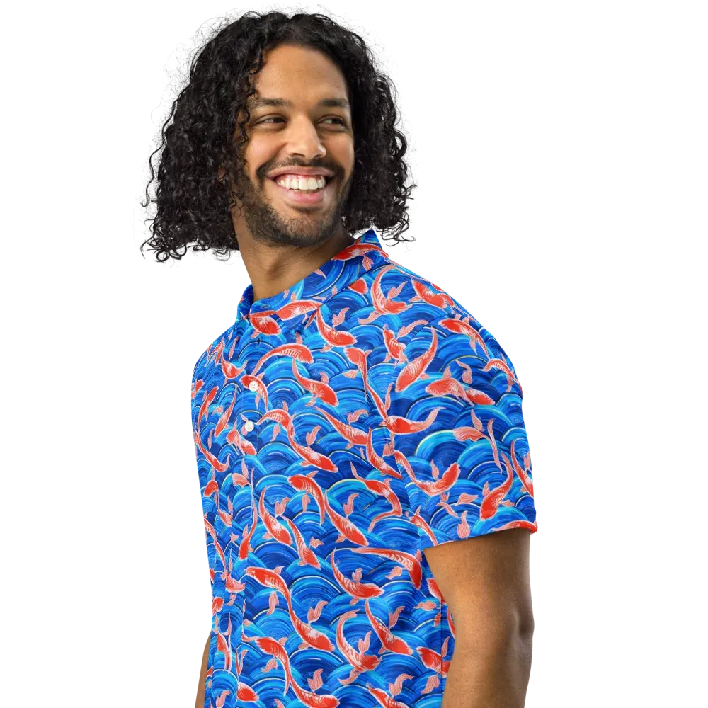 Redfin Reverie on Men's Slim Fit Polo Shirt — Left Front