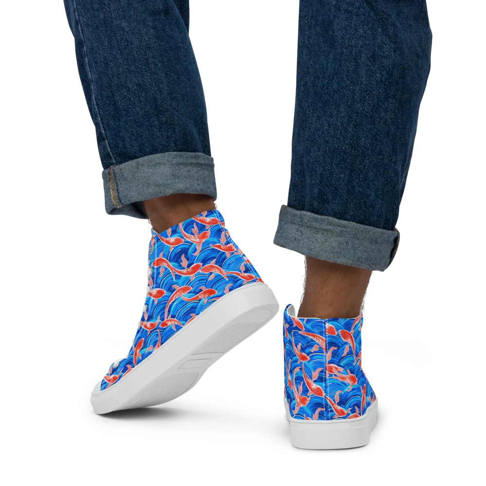 Redfin Reverie on Men's High Top Canvas Shoes — Back