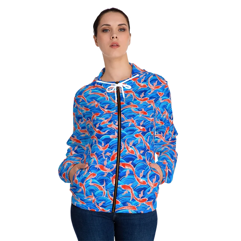 Redfin Reverie on Women's Full-Zip Hoodie — Front On Person