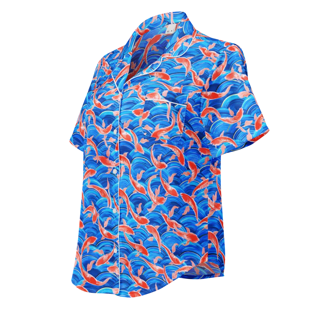 Redfin Reverie on Women's Short Sleeve Pajama Top — Left Front