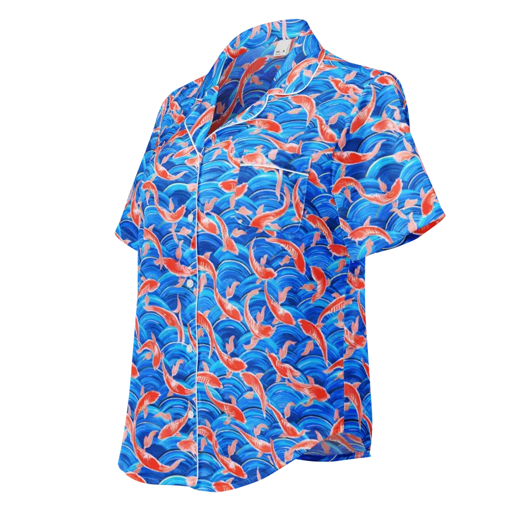 Redfin Reverie on Women's Short Sleeve Pajama Top — Left Front
