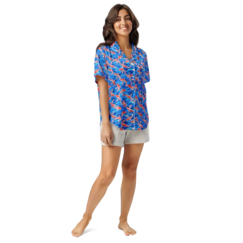 Redfin Reverie on Women's Short Sleeve Pajama Top — Front