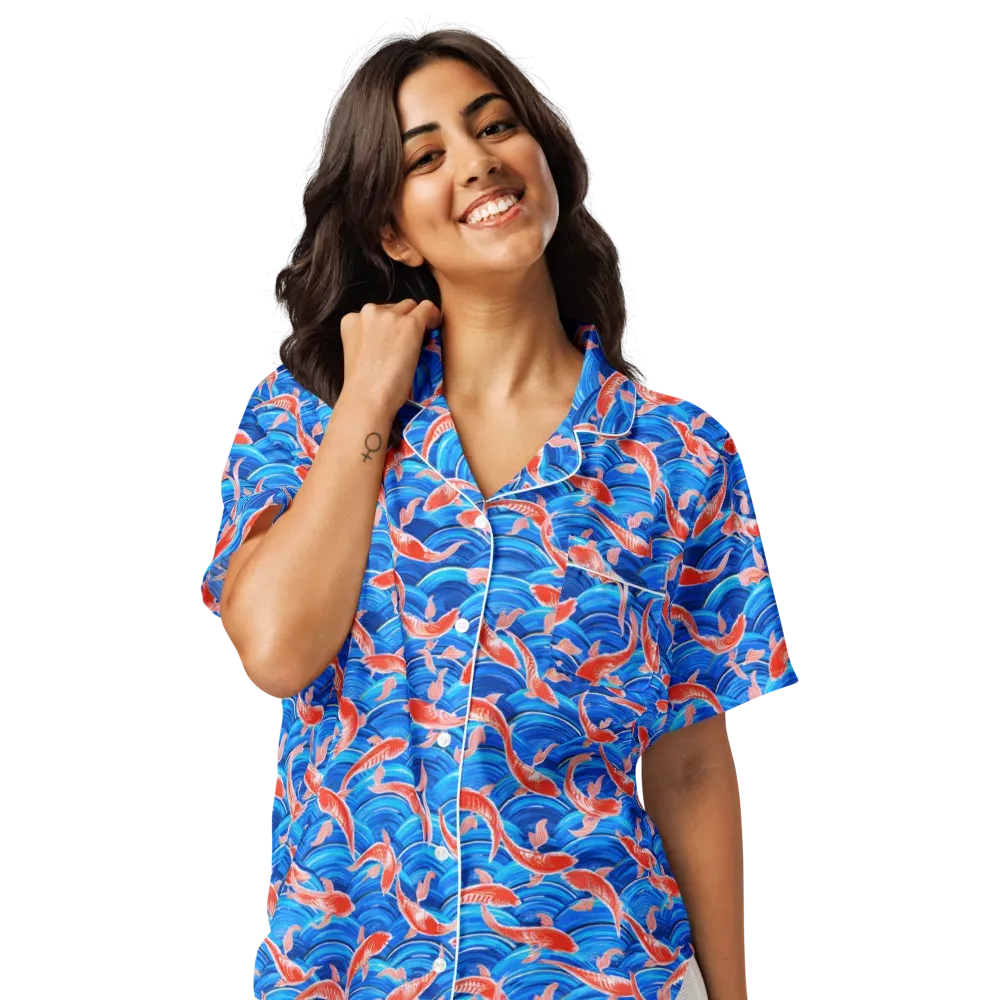 Redfin Reverie on Women's Short Sleeve Pajama Top — Front