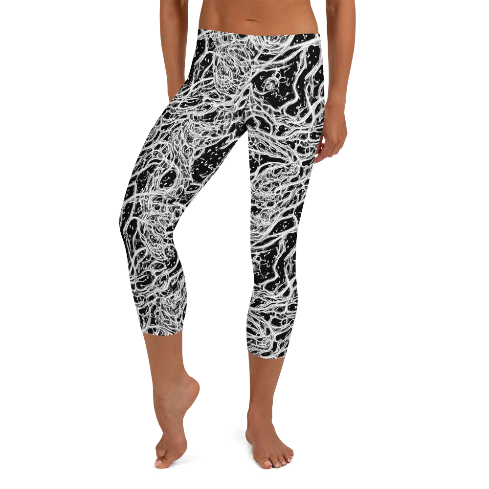 Black Thorn Tangle on Capri Leggings — Front