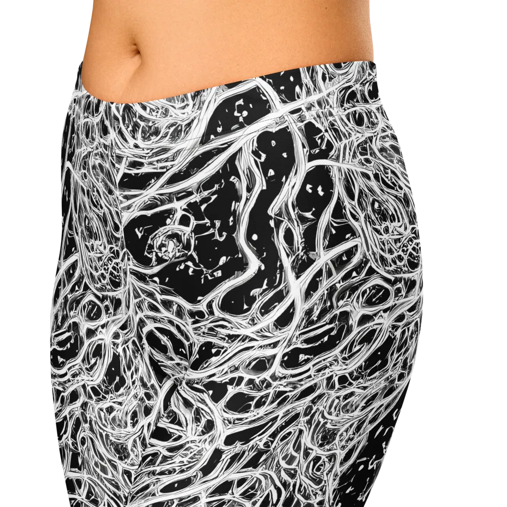 Black Thorn Tangle on Capri Leggings — Zoomed-in