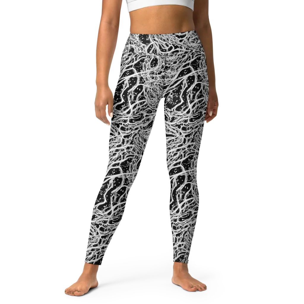 Black Thorn Tangle on Yoga Leggings — Front