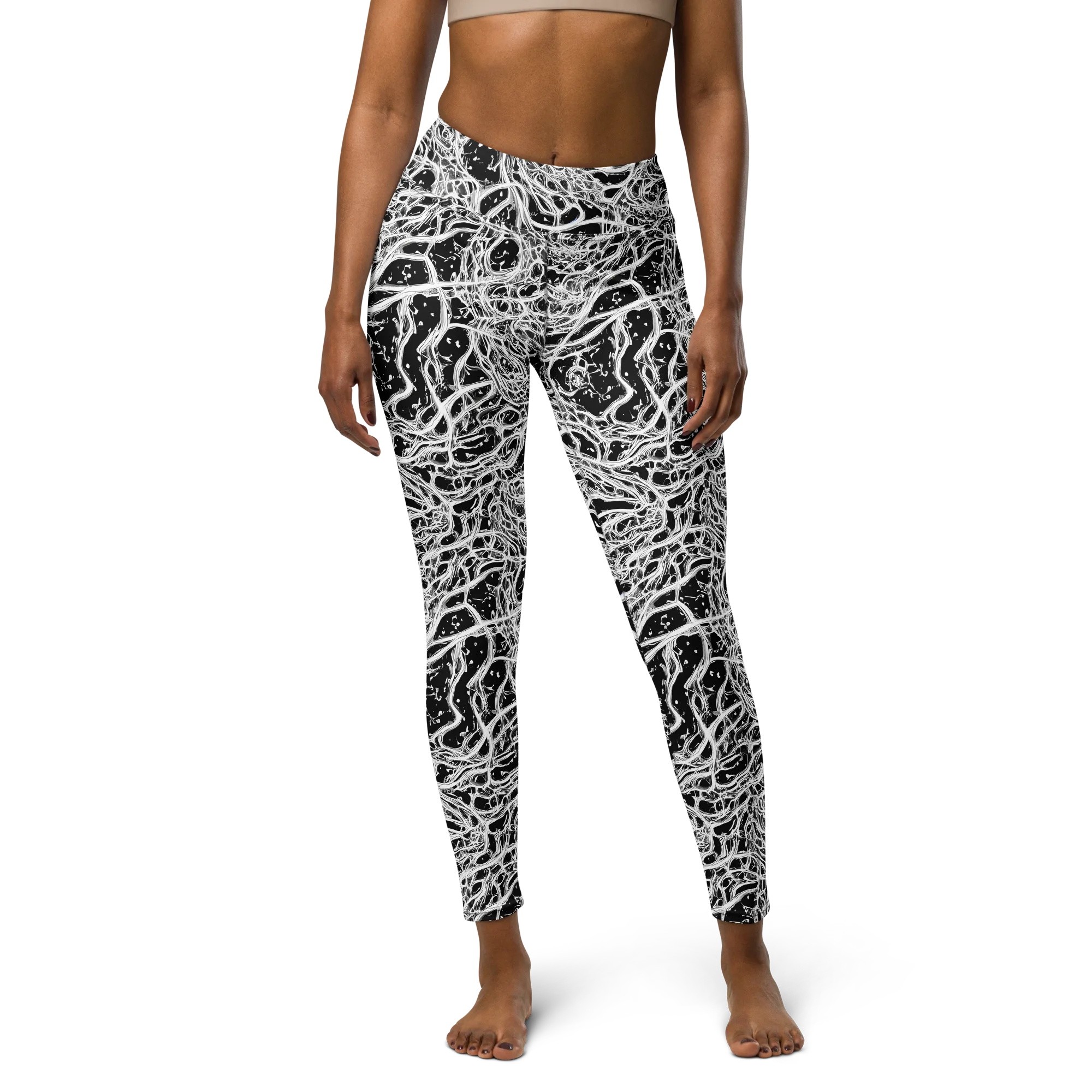 Black Thorn Tangle on Yoga Leggings — Front