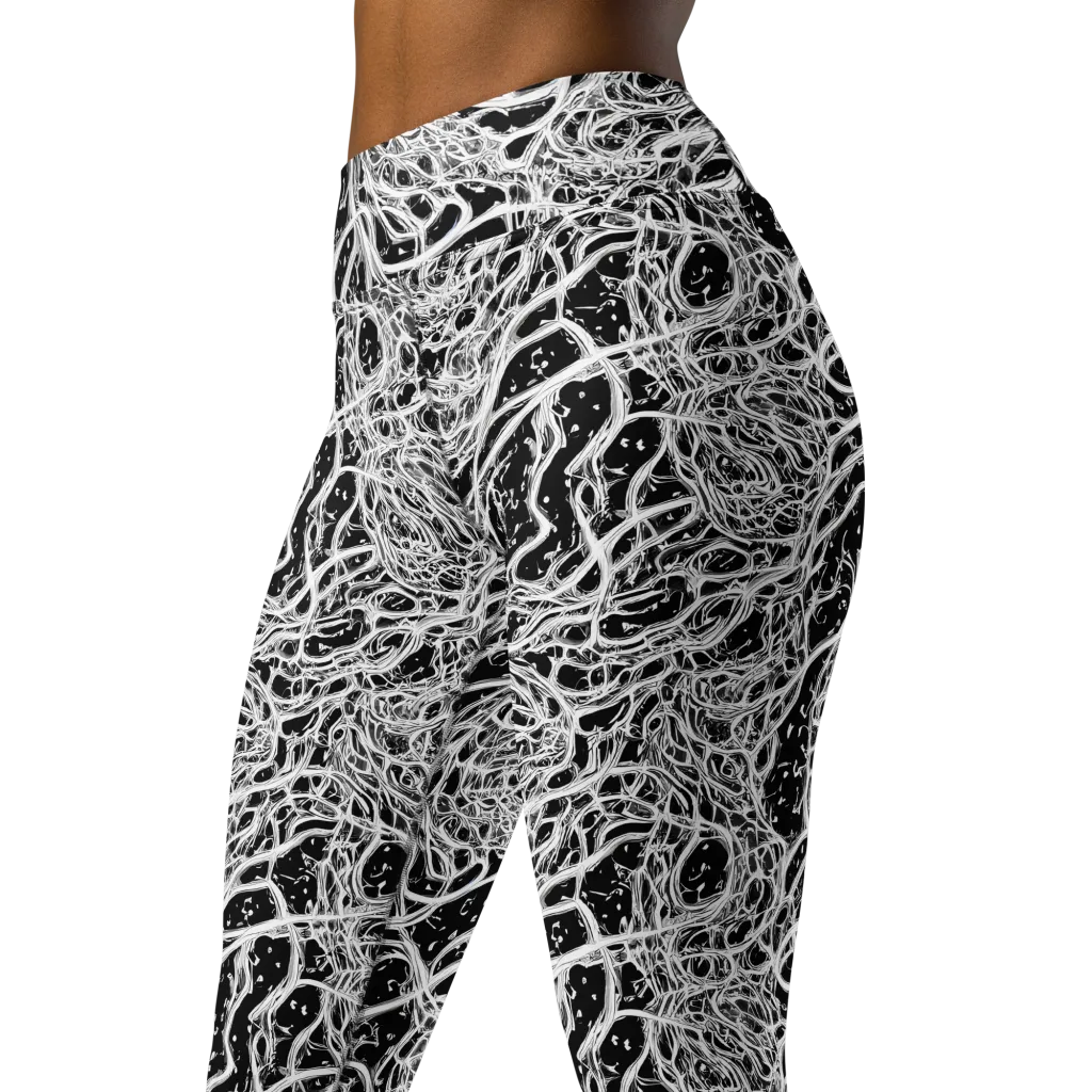 Black Thorn Tangle on Yoga Leggings — Left Front