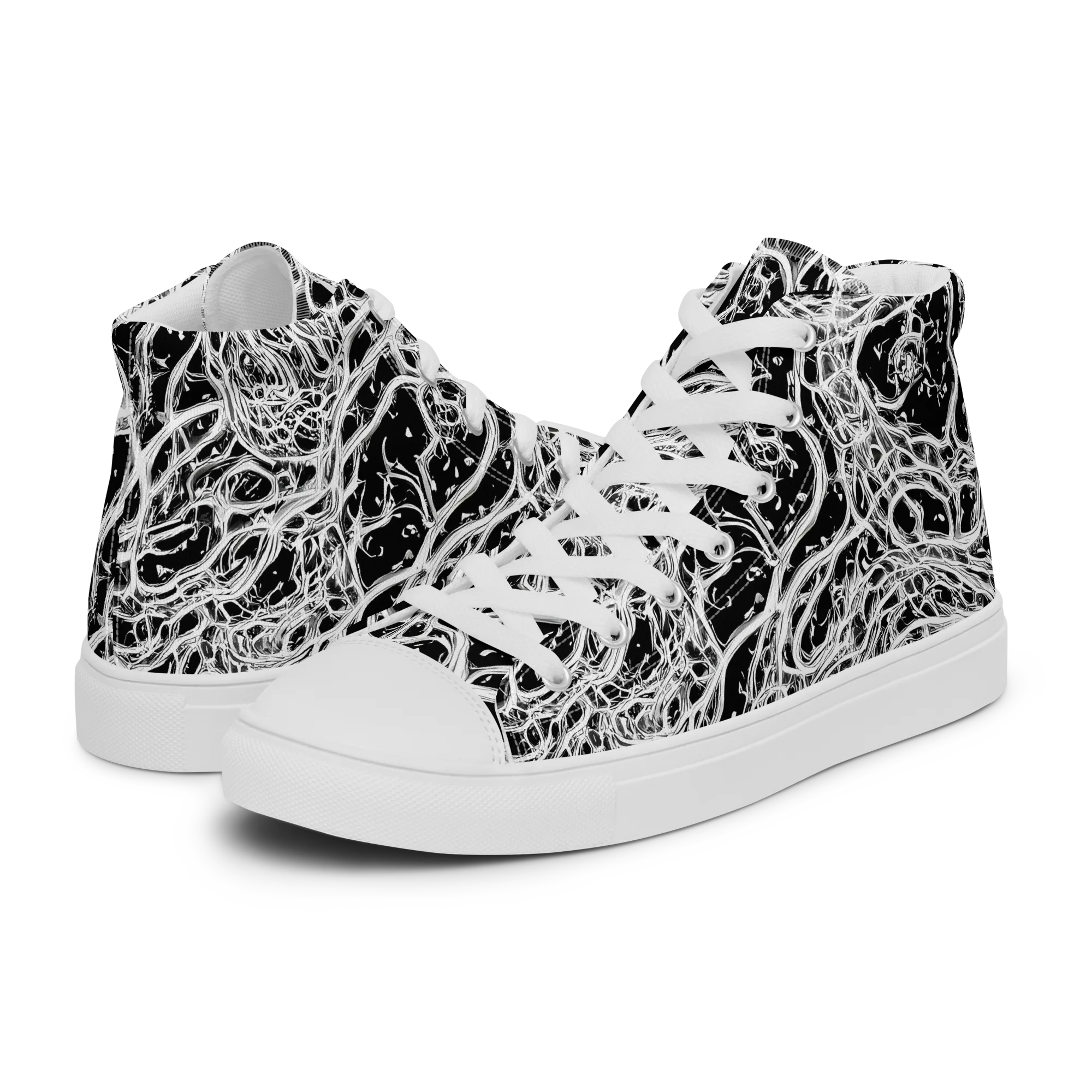 Black Thorn Tangle on Men's High Top Canvas Shoes — Left