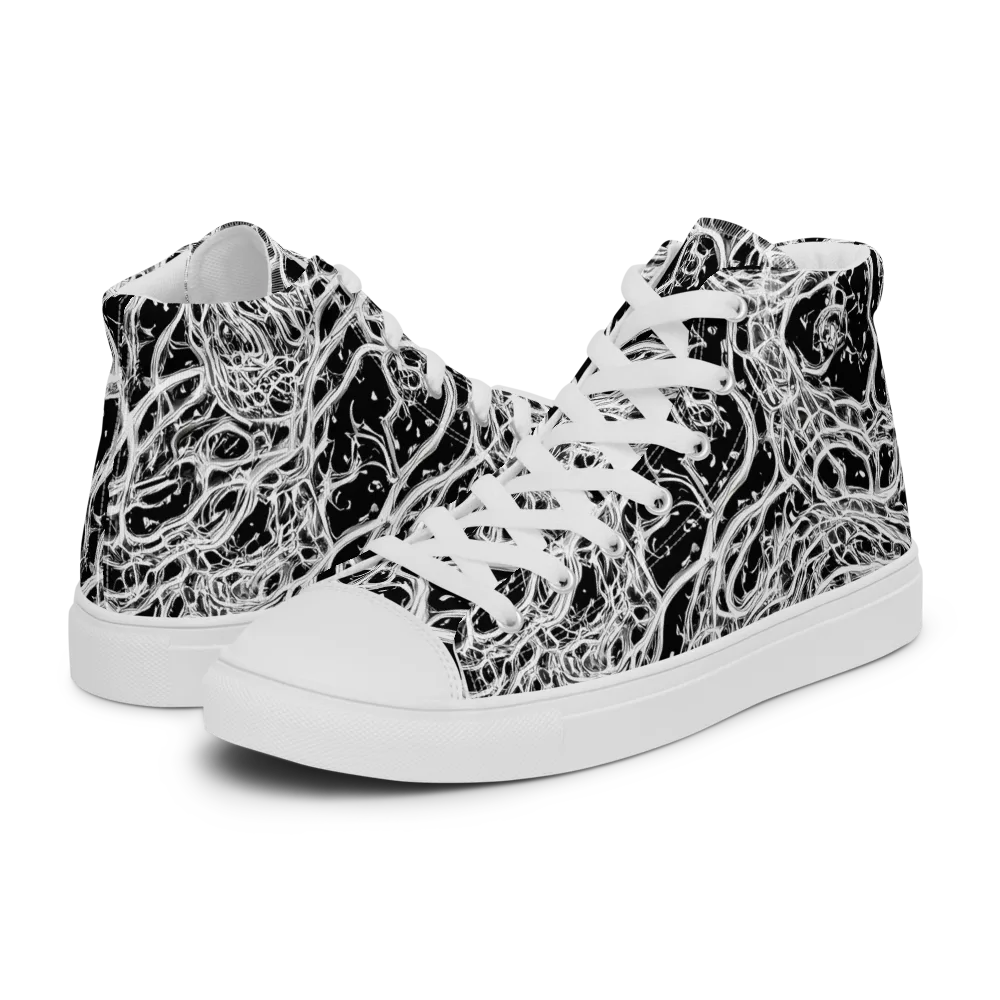 Black Thorn Tangle on Women's High Top Canvas Shoes — Left