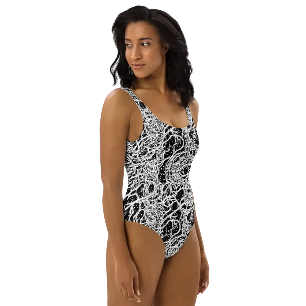 Black Thorn Tangle on One-Piece Swimsuit — Right