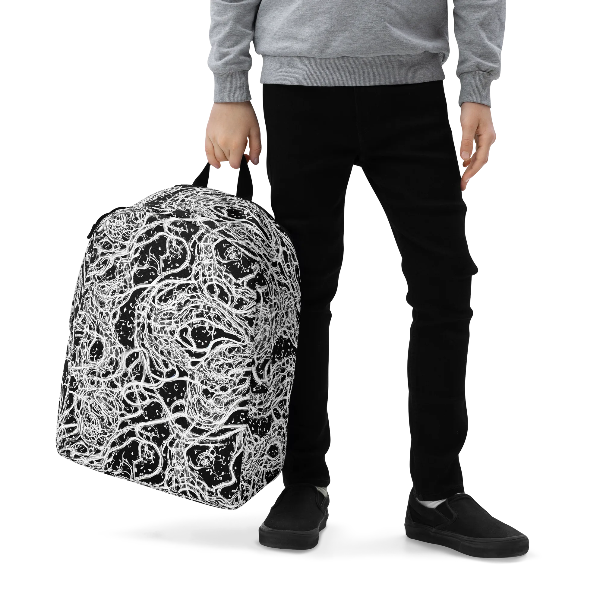 Black Thorn Tangle on Minimalist Backpack — Zoomed-in