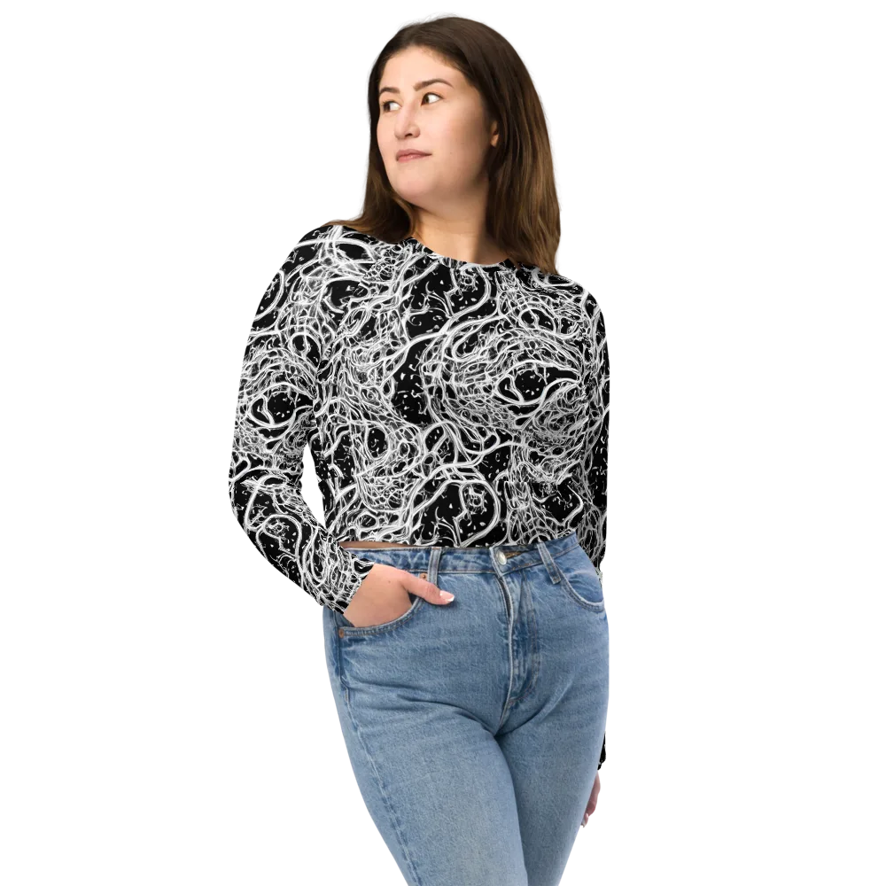 Black Thorn Tangle on Long Sleeve Crop Top — Front